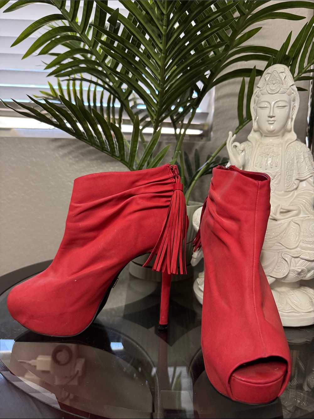 Rock & Republic Red Tassel Peep-Toe platform Ankle Boots - Women